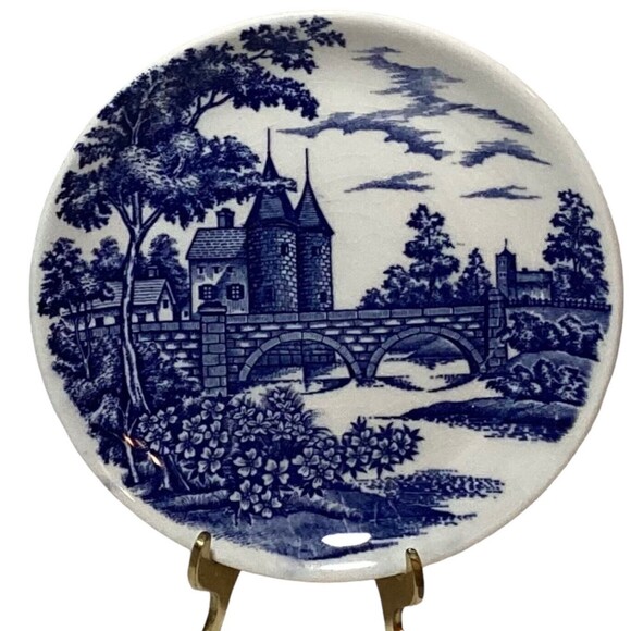 VTG Bread Plate Norlean Earthenware Ghent Japan Blue/White 6” - Picture 1 of 2